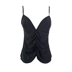Y2k Black Tank Top NORMA KAMALI Black Plunging Swimwear Top Ruched Tank Top Vintage Y2k Top V Neckline Stretchy Bodycon Size Medium M