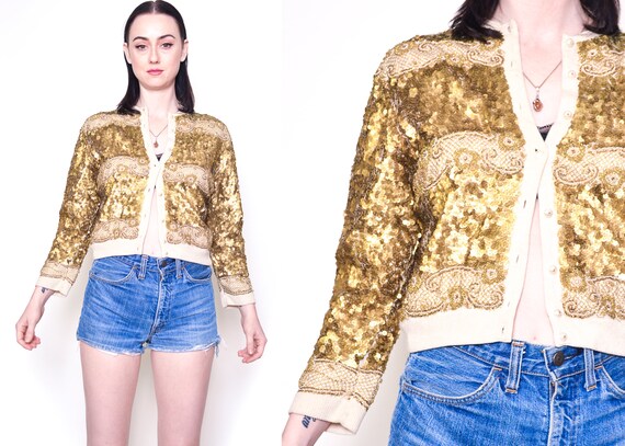 sequin cardigan gold