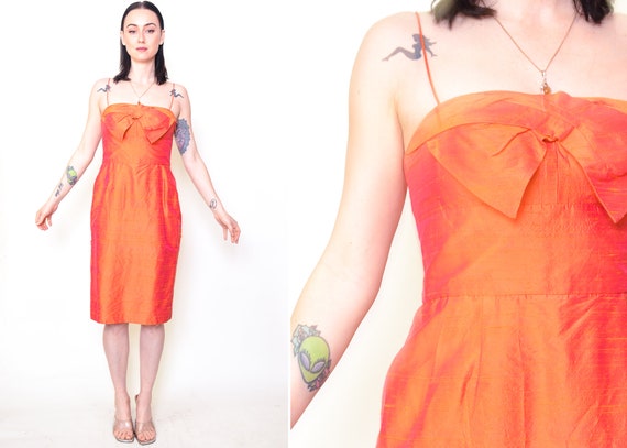 Orange Midi Dress Y2K Party Dress Shift Sleeveles