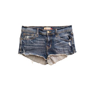 Y2K Denim Shorts Low Waisted Blue Jean Short Y2k Rivet Embroidered Shorts 2000s Denim Shorts Vintage Low Rise Waist Short Size 9 -S/Small