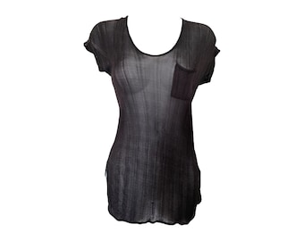 Jaren '70 Pure Blouse Zwart Mesh Vintage jaren '70 Top Boho Grunge Top Vintage jaren '70 Scoop Neck Sheer See Through Knit Vintage jaren 1970 Hippie Mod Maat S