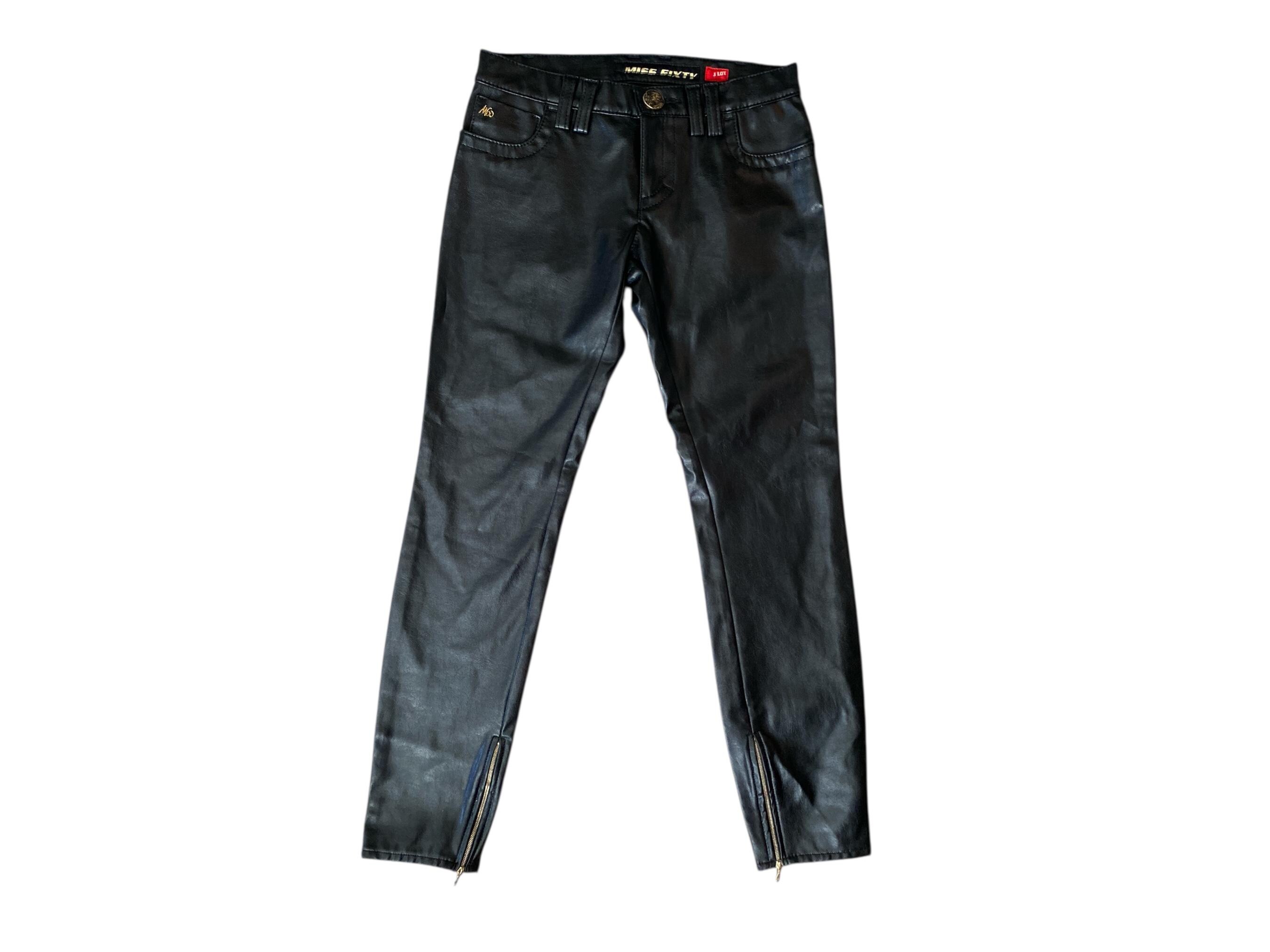Y2k Miss Sixty Leather Black Jeans Y2K Low Waisted Ultra Low Rise