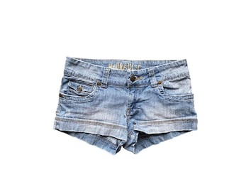 Shorts vaqueros Y2K de talle bajo, color gris, estilo años 2000, para fiestas, grunge, vintage, de talle bajo, talla 5/6 (pequeña).