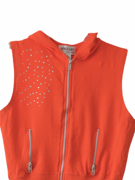 Y2K Hoodie Top Sweatshirt Orange Rhinestone Hoode… - image 5