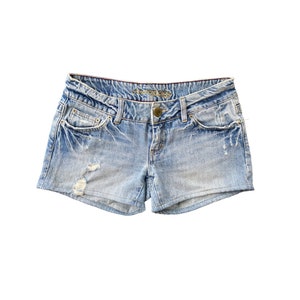 Y2K Denim Shorts Low Waisted Blue Jean Short 00s Mini Party Grunge 2000s Denim Jean Shorts Vintage Low Rise Waist Size 6- Medium/M