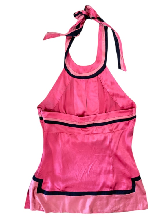 Y2K Halter Neck Silk Top Floral Pink Black 90's F… - image 7