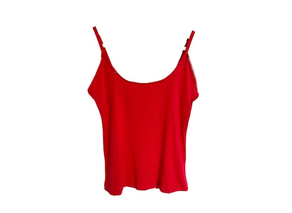 Y2K Scoop Neck Red Tank Top Diamante 2000's Grunge Romantic Vintage 1990's  Lingerie Y2K Scoop Neck Open Back Bodycon - Size - Large/L