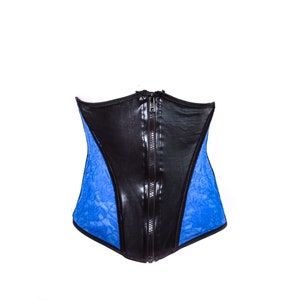 Y2K Corset Top 90's Bustier Top Zipper PVC Wetlook Floral Black Blue Lace Bustier Festival Grunge Boho Gothic Strapless Crop Top Corset M image 7