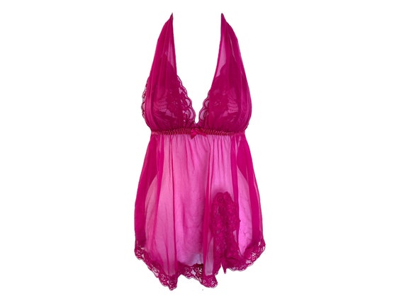 Y2K Frederick's of Hollywood Pink Babydoll Teddy Camisole Lingerie