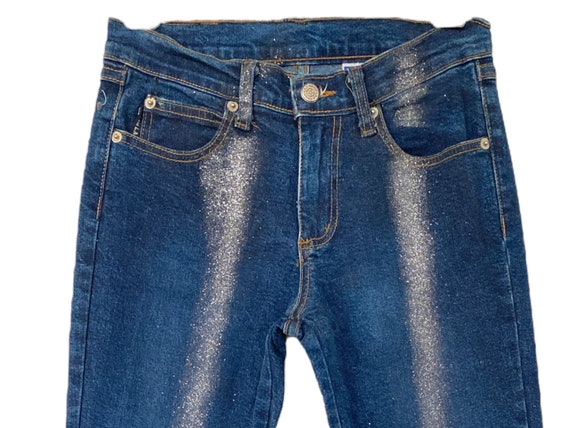 90's Glitter Blue Flare Jeans Denim Y2K Pants High Rise Blue 90's Glitter Blue Flare Jeans Denim Y2K Pants High Rise Blue