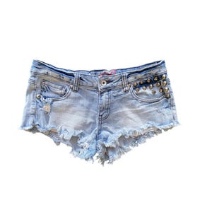 Y2K Studded Denim Shorts Low Waisted Blue Jean Short Y2k Micro Shorts Vintage 2000s  Denim Jean Shorts Vintage Low Rise Waist - Medium/M