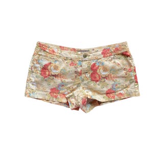 Y2K Floral Denim Micro Shorts Low Waisted Jean Short Mini Party Grunge 2000s  Denim Jean Shorts Vintage Low Rise Waist 30&quot; Size Large - L