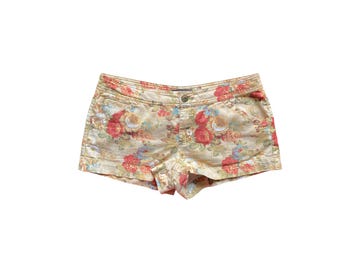 Y2K Floral Denim Micro Shorts Low Waisted Jean Short Mini Party Grunge 2000s  Denim Jean Shorts Vintage Low Rise Waist 30" Size Large - L
