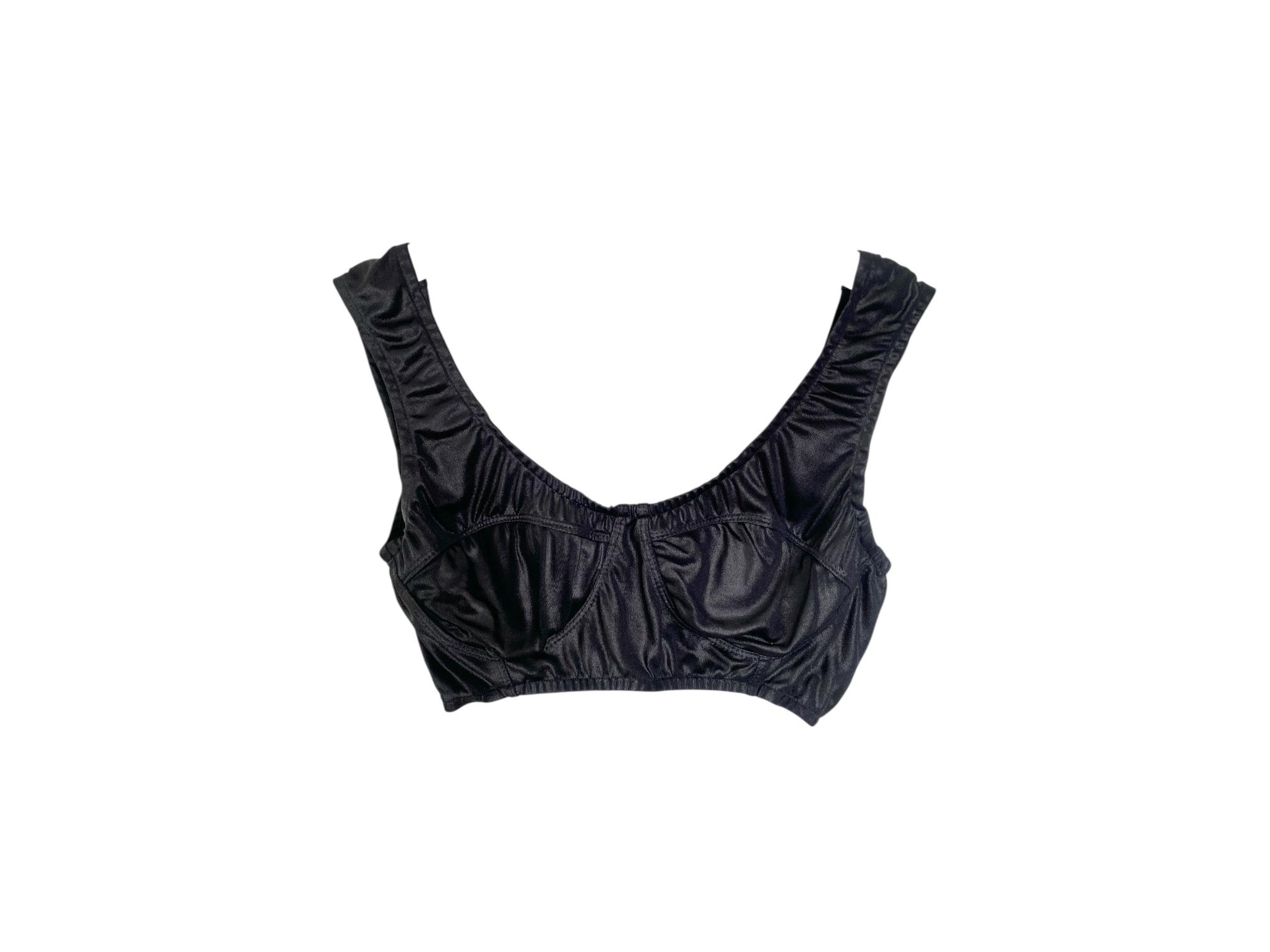 80's Black Satin  Bralette Shiny Black Ruched Stretchy Bra Top Festival Bohemian Bralette Vintage Boho Goth Club 1990s Vintage Bra Size - M