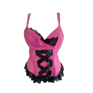 Y2K Bustier Pink Black 00&#39;s Bustier Top Lace Floral Vintage 2000&#39;s Bustier Corset Festival Grunge Boho Gothic Never Worn Vintage Size - 36C