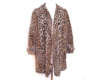 Vintage Leopard Print Jacket Women's Medium 60s Faux Fur Pea