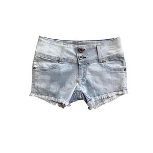 Y2K Denim Shorts Low Waisted Blue Jean Micro Shorts Low Waist Bleached Out  2000s Jean Shorts Vintage Low Rise Waist Shorts -Size - Medium/M