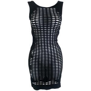 cut mini dress fishnet Sleeveless Tricot V-Neck, Roxy Form Double Lined Fishnet Mini Dress in Black, Size S,