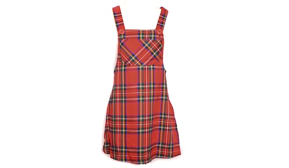 90's Plaid Mini Dress RED 90s Party Overall Dress