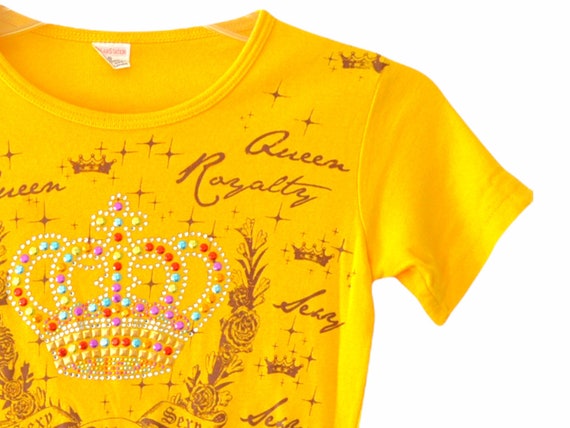 Y2K Tee Shirt Studded Rhinestone "Queen Royalty" … - image 6