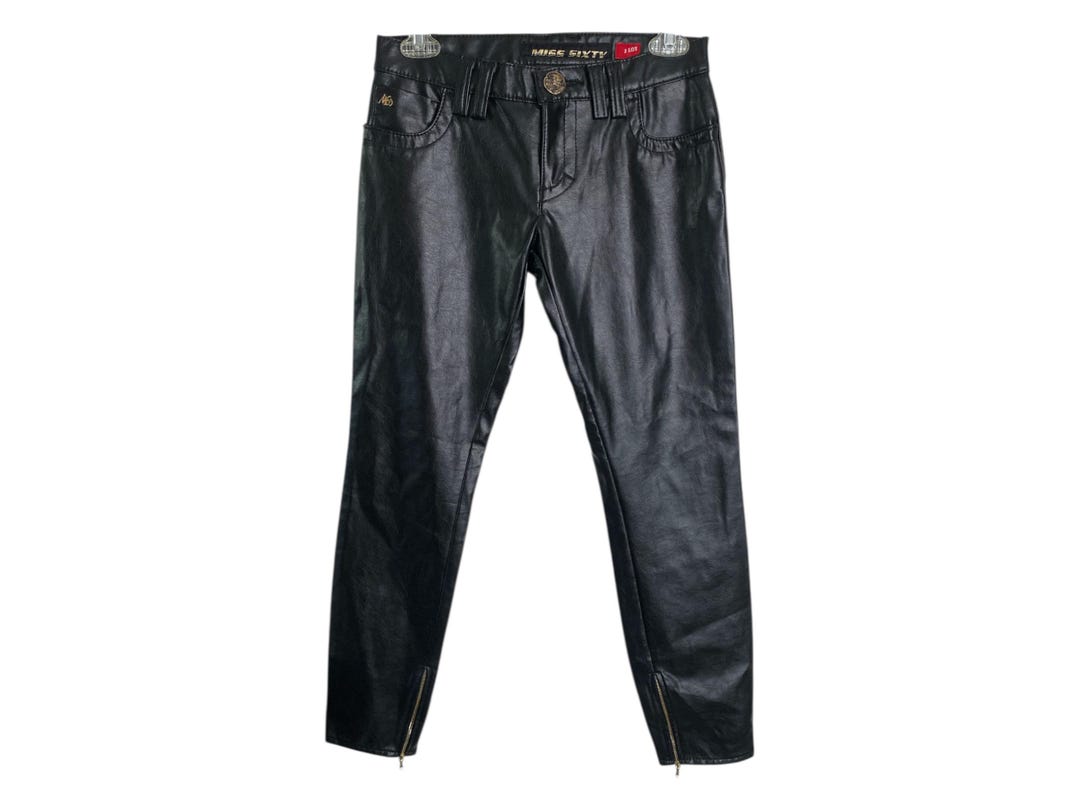 Y2k Miss Sixty Leather Black Jeans Y2K Low Waisted Ultra Low Rise