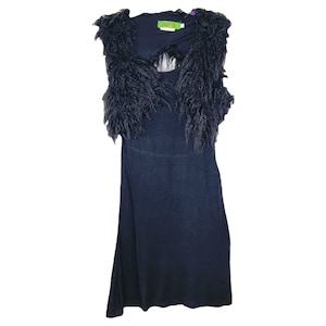 Black Fur Dress Y2K Mini Dress Party Backless Cut Out Dress Faux Fur Shaggy Vest Grunge Gothic Sheath Vintage 2000s Goth Cocktail Small S