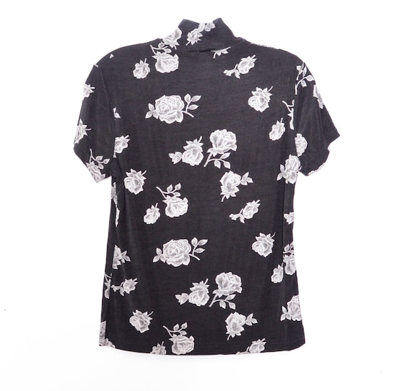 90's Floral Top 1990's Blouse Shirt Black White F… - image 6