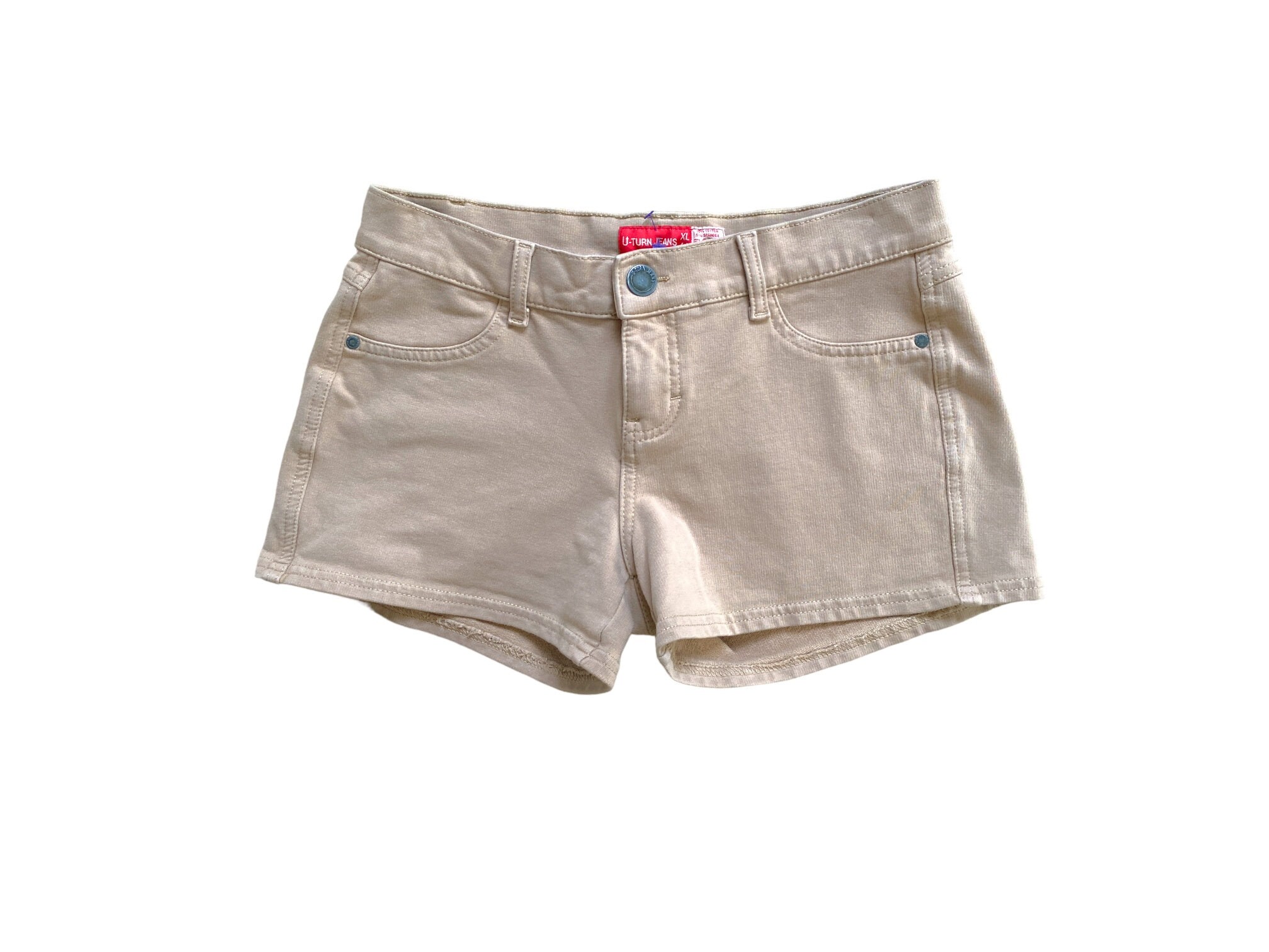 Y2K Denim Shorts Low Waisted Tan Beige Jean Short 00s Mini