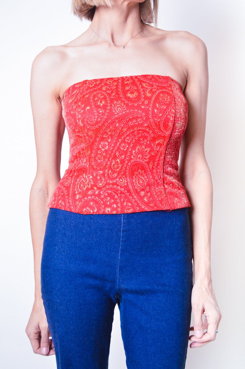 Y2K Corset Top 90's Bustier Top Glitter Sparkle Paisley Etsy