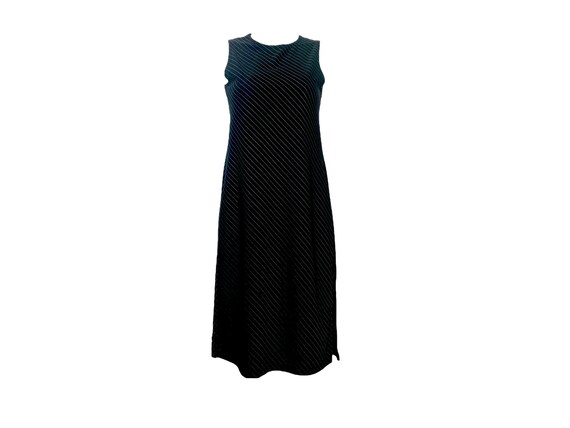 90s PINSTRIPE Black Midi Dress Y2K Clinging Black… - image 3