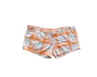 Y2K Rutiga Shorts Lågmidjade Orange Vita Microshorts Bomullsrutiga Shorts 2000-tals Vintage Lågmidja Storlek XL/Extra Large - Aldrig använda
