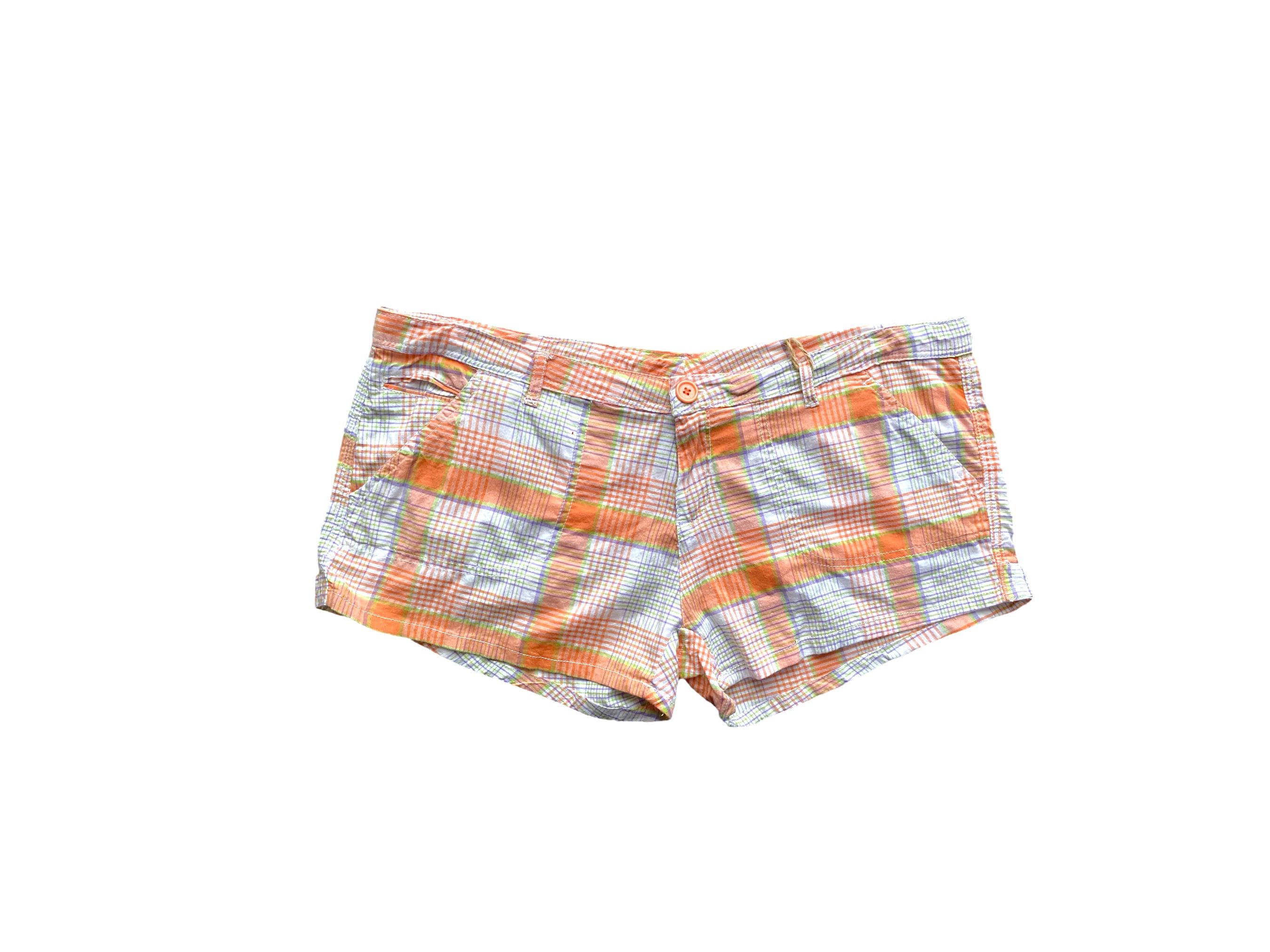 Y2K Plaid Shorts Low Waisted Orange White Micro Shorts Cotton