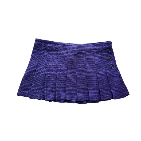 Y2k Purple Black Pleated Skirt Mini Skirt 00s Micro Mini Party Grunge Skirt Plaid 2000s Vintage Low Rise Plaid Mini Skirt Pleated Size Large