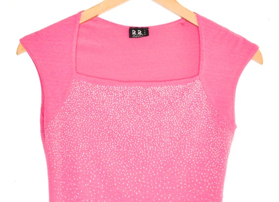 Y2K Pink Blouse Vintage 00s Crop Top Glitter Text… - image 4