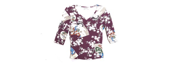 Y2K Floral Blouse Vintage 90s Boho Crop Sleeve As… - image 3