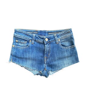 Y2K Micro Denim Shorts Low Waisted Blue Jean Short Y2k Short Shorts Grunge 2000s  Denim Jean Shorts Vintage Low Rise Waist Size 27&quot;