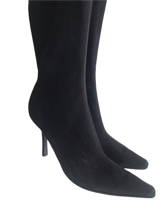 Y2K Black Leather Boots Stilletoe Heel Pointy Toe Boots Y2K Black Leather Boots Stilletoe Heel Pointy Toe Boots