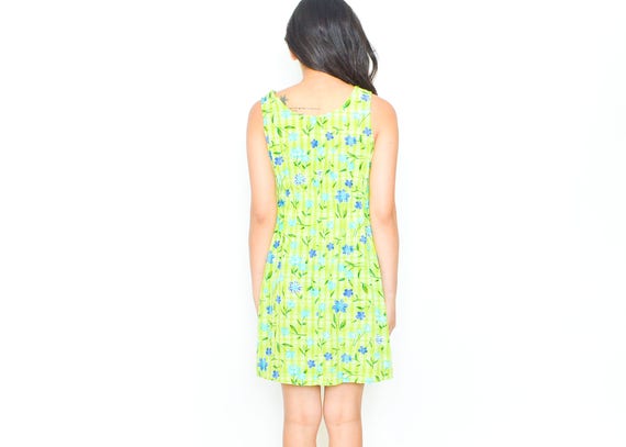 Floral Mini Dress Green Grunge Mini 90s Dress 199… - image 5