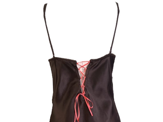 Brown Satin Slip Dress Y2k Mini Party Dress Spagh… - image 9
