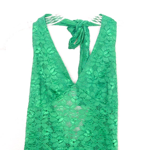 Y2K Green Halter Top Green Floral Lace Halter 00'… - image 4