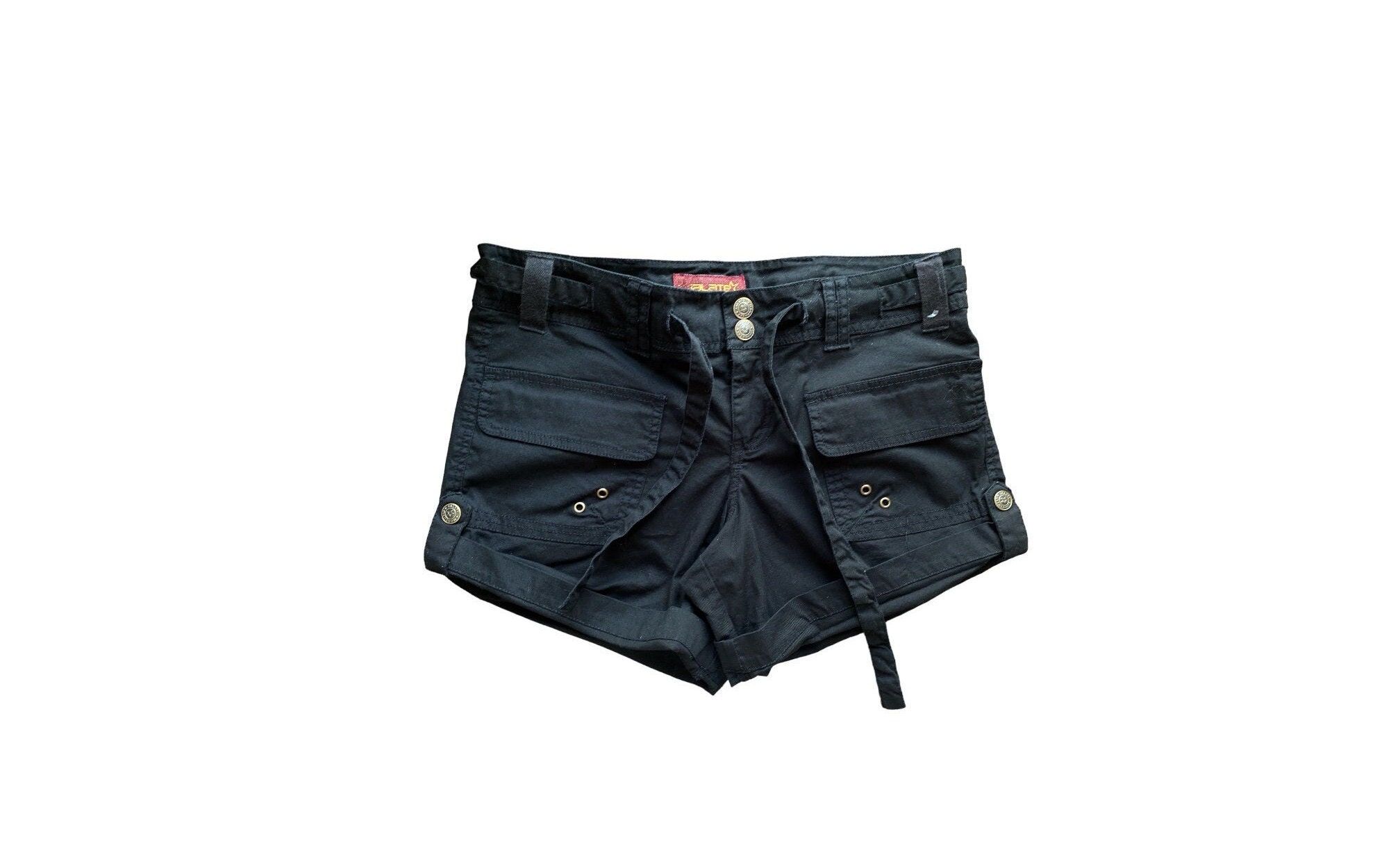 Y2K Denim Shorts Low Waisted Black Cargo Jean Short 00s Mini Party