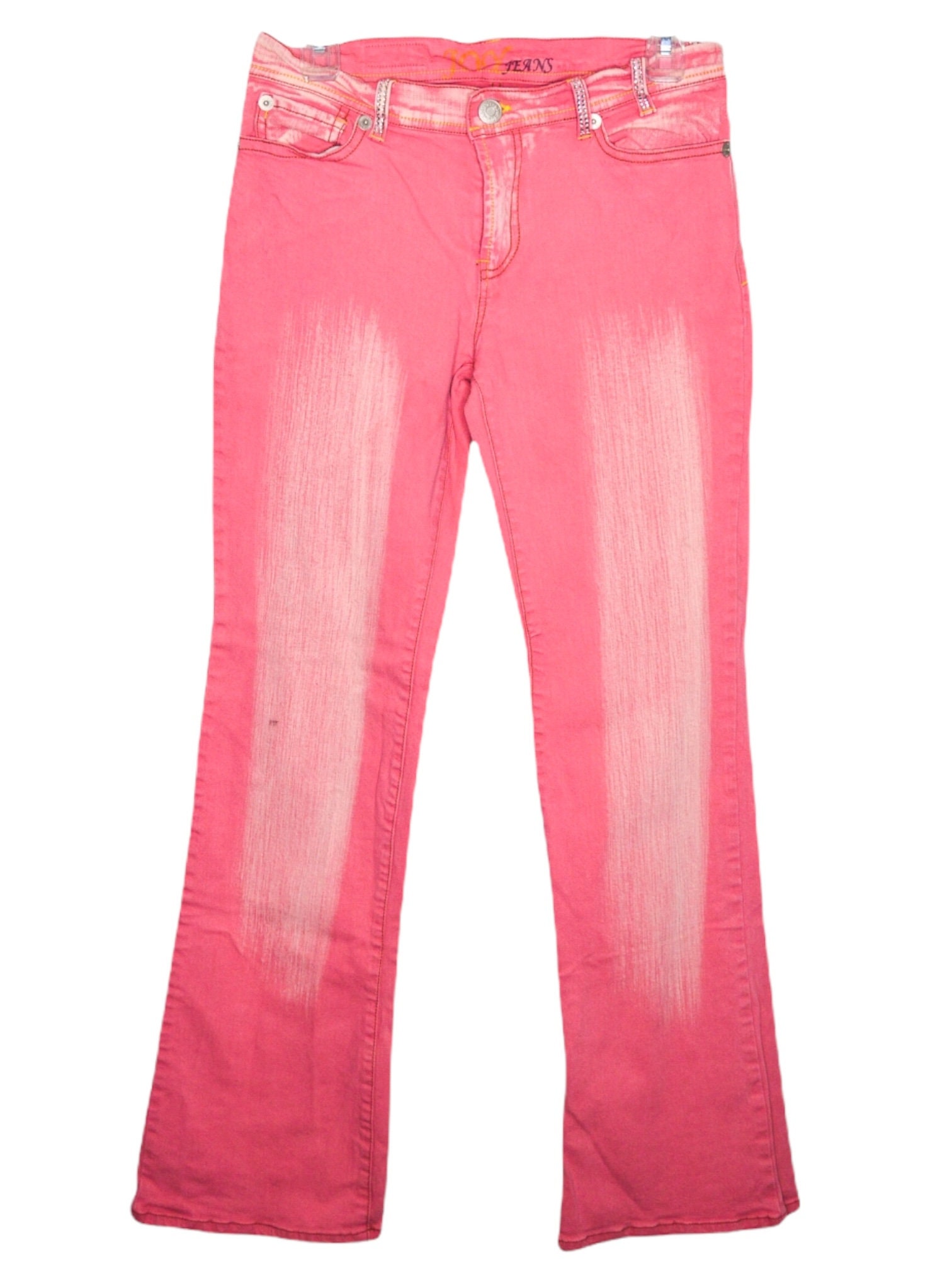 Pink Low Rise Lace Up Detail Coated Denim Flare Jeans