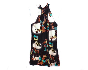 Y2 Black Blue Halter Top Vintage Boho Halter Neck Floral Photographic Tank Top Halter Neck  Blouse 90s Boho Romantic  Summer Grunge  Small