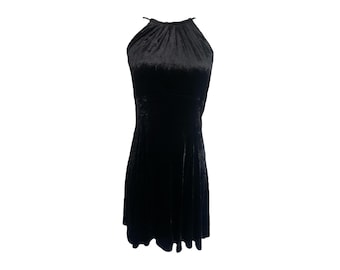 90er Schwarzes Samt Mini Kleid Samt 90er Party Kleid Neckholder Ausschnitt 1990er Grunge 90er Gothic Vintage 90er Schwarzes Minikleid