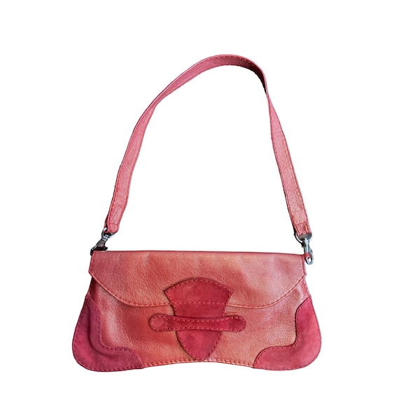 Y2k Florence Kooijman Purse Pink Leather Rose Gold Shoulder Bag Vintage 2000's Handbag Lather Flap Clutch Shoulder Bag - Made in Paris