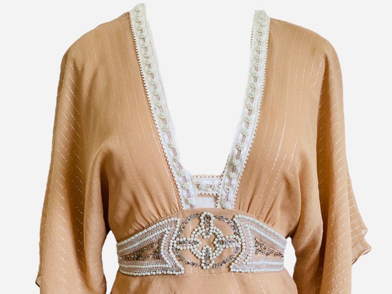 Silk Blouse 00's Blouse Crop Top Silk Blouse Tan … - image 4