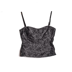 Y2K Lace Bustier Top 90&#39;s Bustier Top Mesh Lace Floral Black Lace Bustier Top  2000&#39;s Strapless Top Festival Grunge Boho Gothic Size L