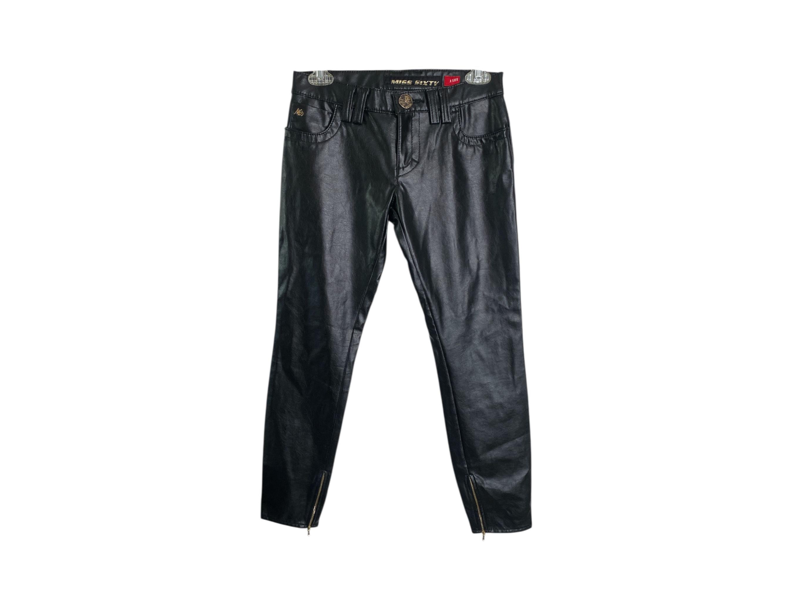 Y2k Miss Sixty Leather Black Jeans Y2K Low Waisted Ultra Low Rise