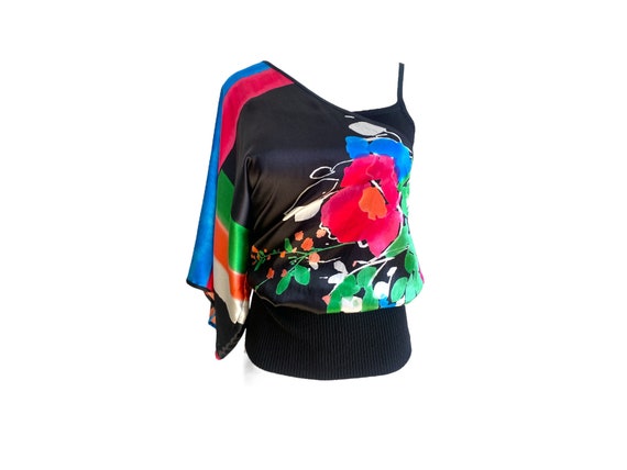 Y2K Black Silk One Shoulder Top 90s Y2K Bebe Asymmetric Top