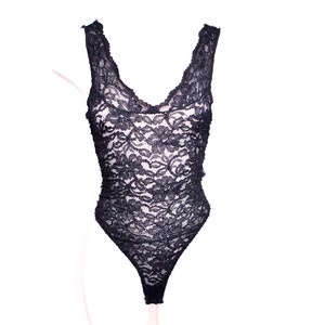 Lace Bodysuit 90&#39;s Mesh Top Sheer Black Festival Grunge Blouse See Through Victorias Secret Gold Label Body Con Stretchy Gothic Medium